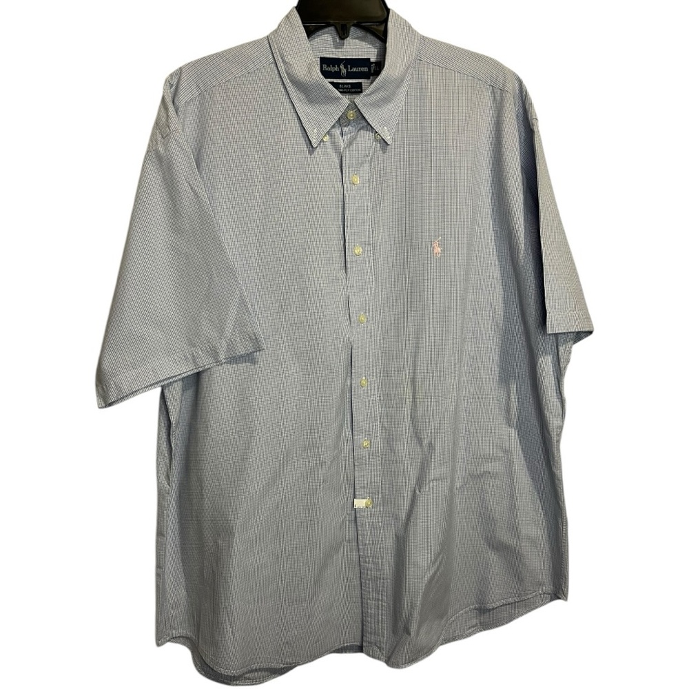 Ralph Lauren Blue and White Micro Plaid Blake  Men's Shirt